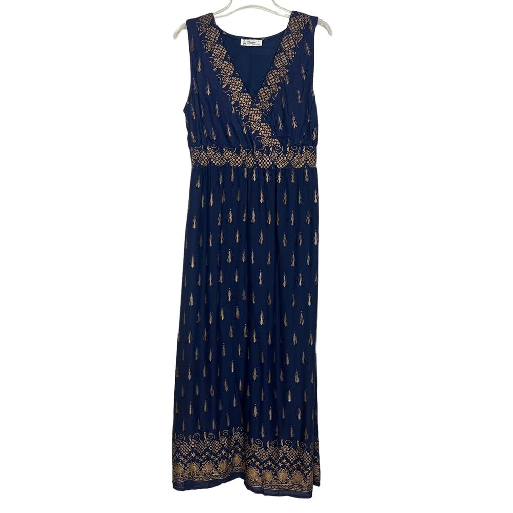Elegant Navy and Gold Maxi Dress